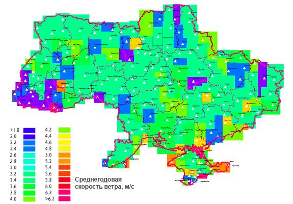 Карта ветров россии для подбора ветрогенератора